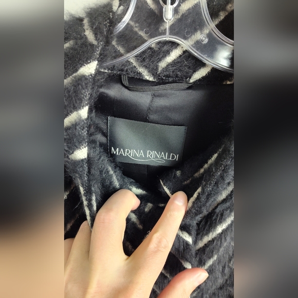 NEW Marina Rinaldi fuzzy coat textured print wool blend cape black alpaca - Picture 8 of 15